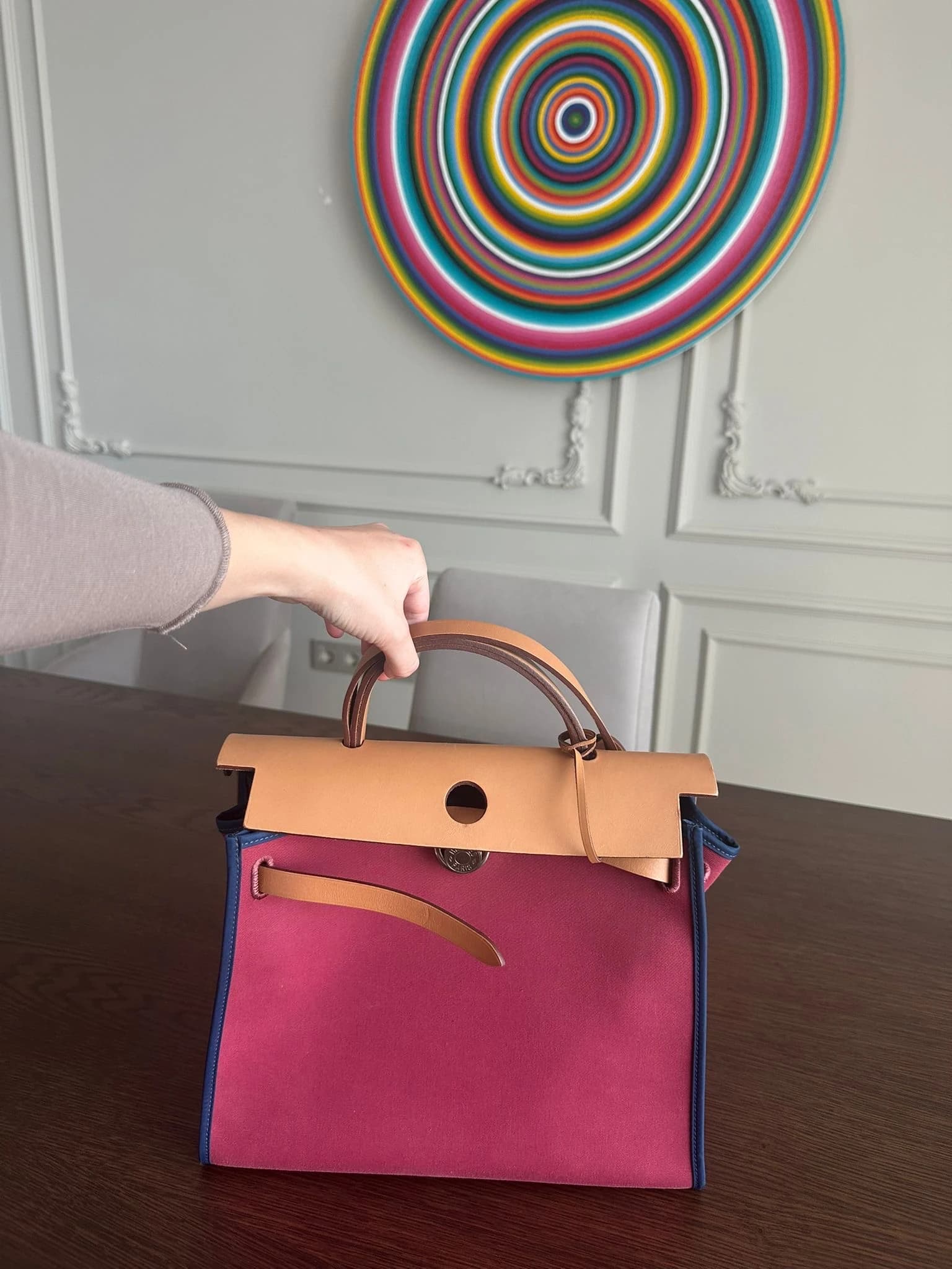 Hermès Herbag Zip 31 Kanvas Fuşya Kol Çantası görsel 8