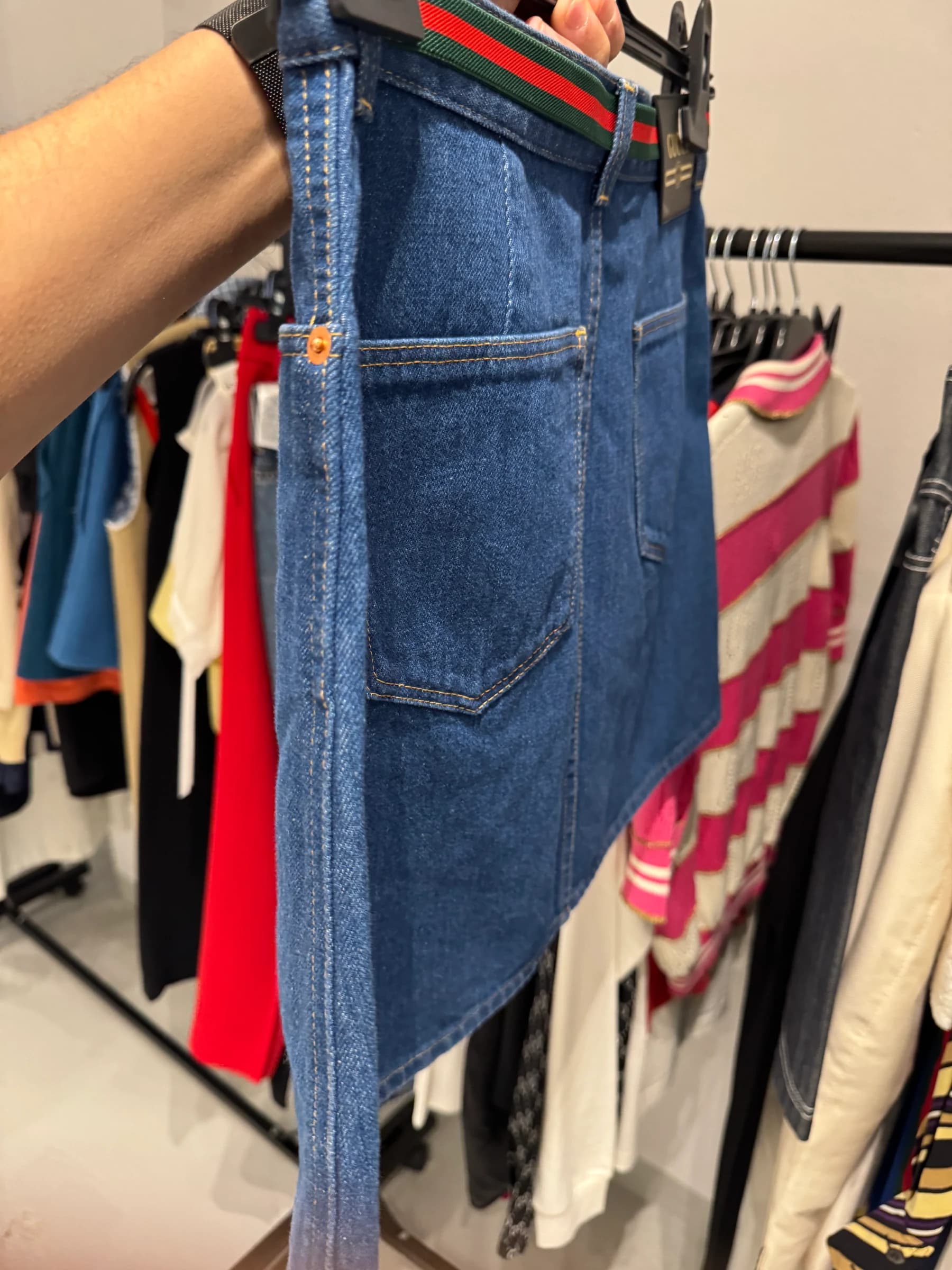 Gucci Web Şerit Kemerli Denim Mavi Mini Etek görsel 7