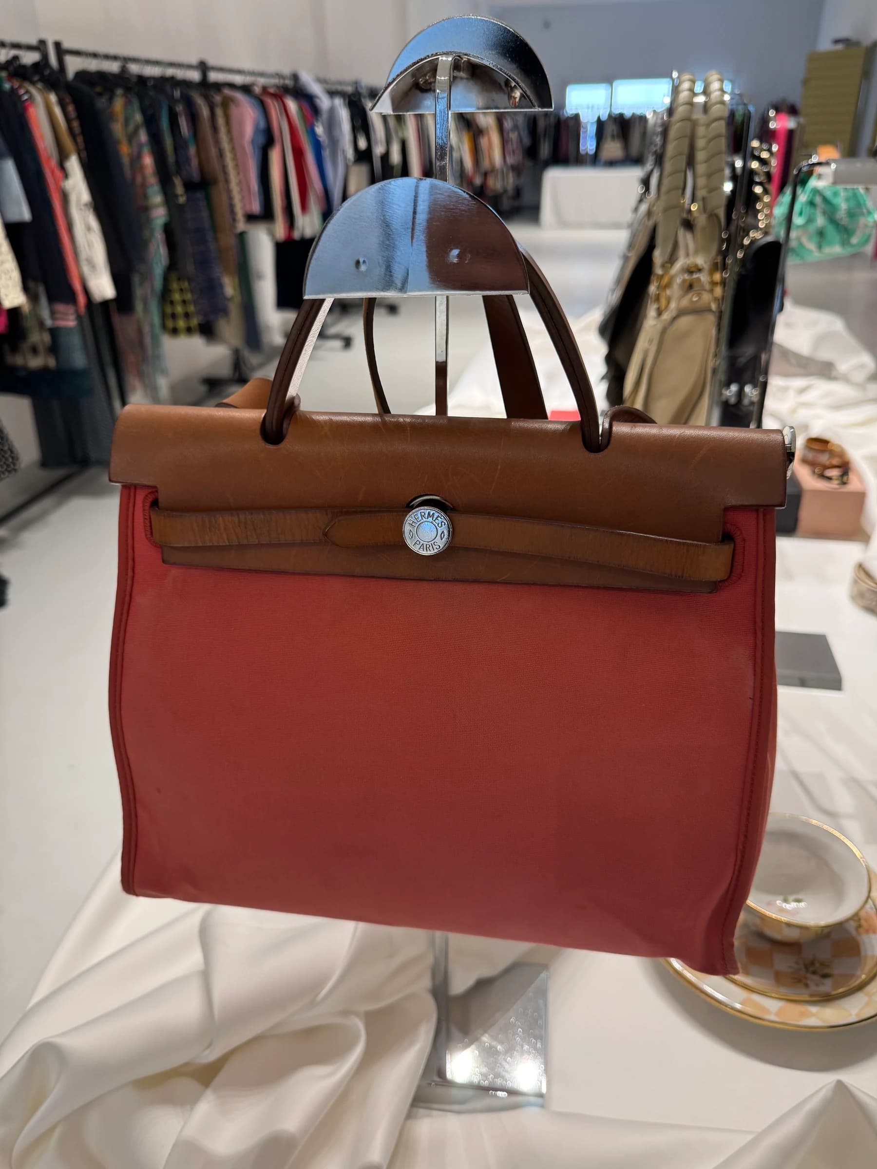 Hermès Herbag Zip 31 Kanvas Kırmızı Kol Çantası görsel 6
