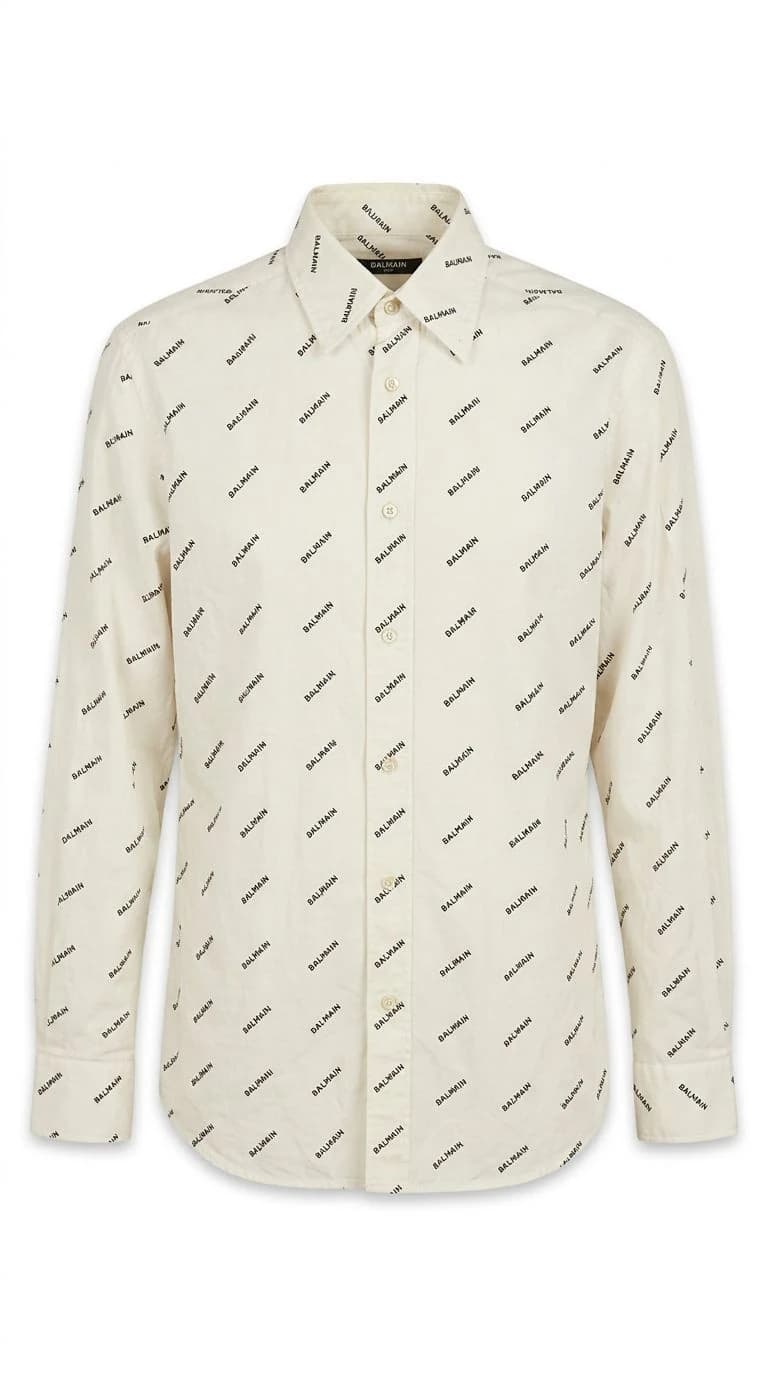 Balmain Logo Baskılı Beyaz Gömlek