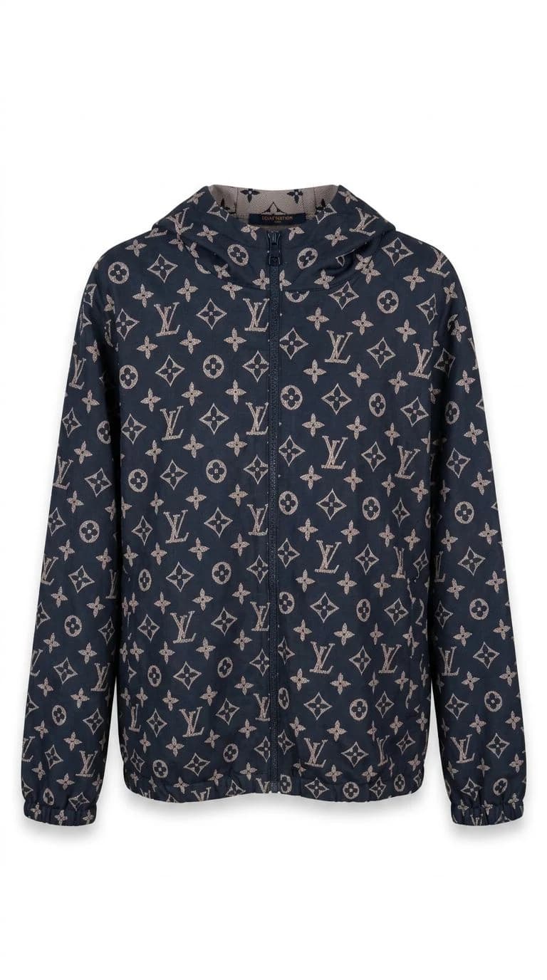 Louis Vuitton Monogram Lacivert Kapüşonlu Naylon Mont