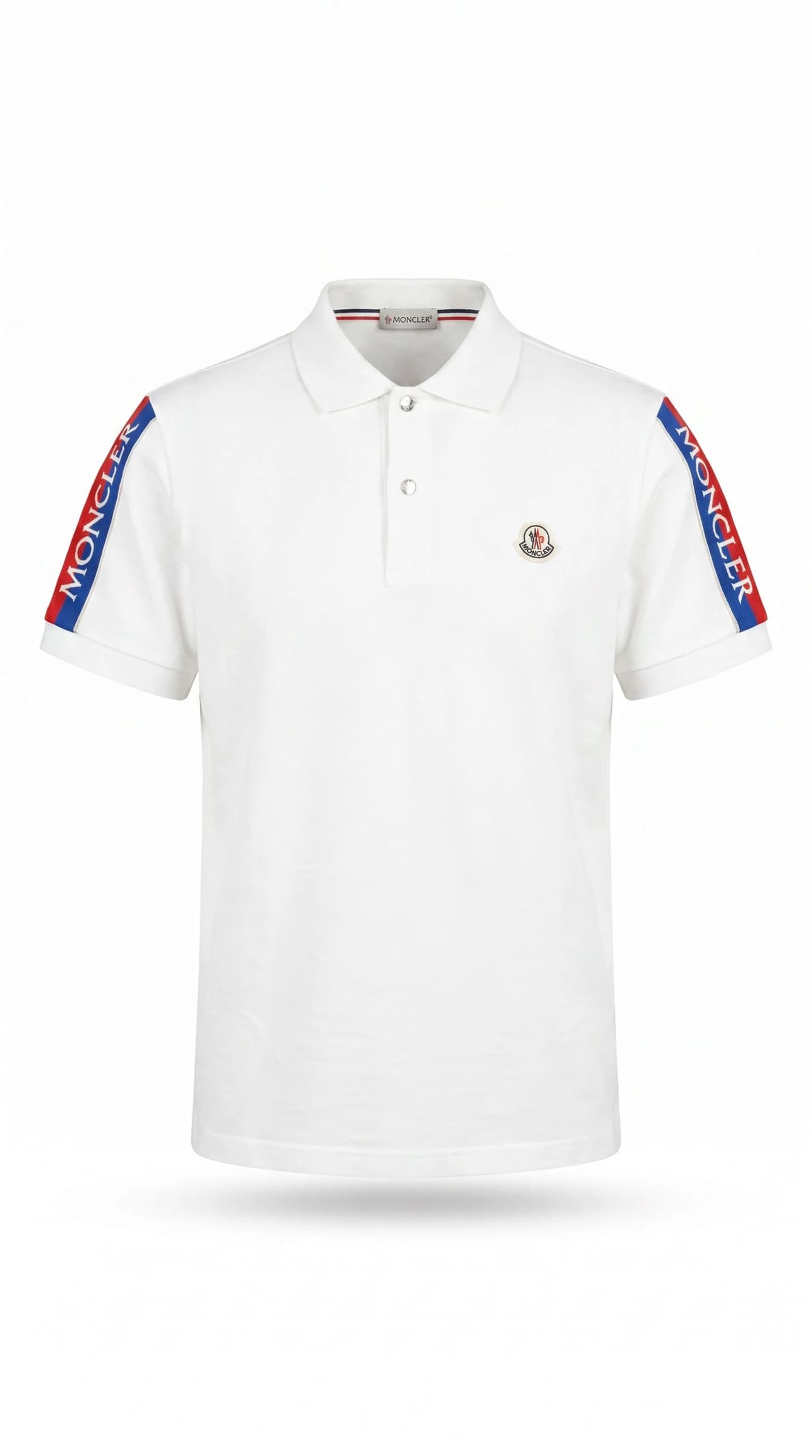 Moncler Logo Patch Triko Şeritli Beyaz Polo