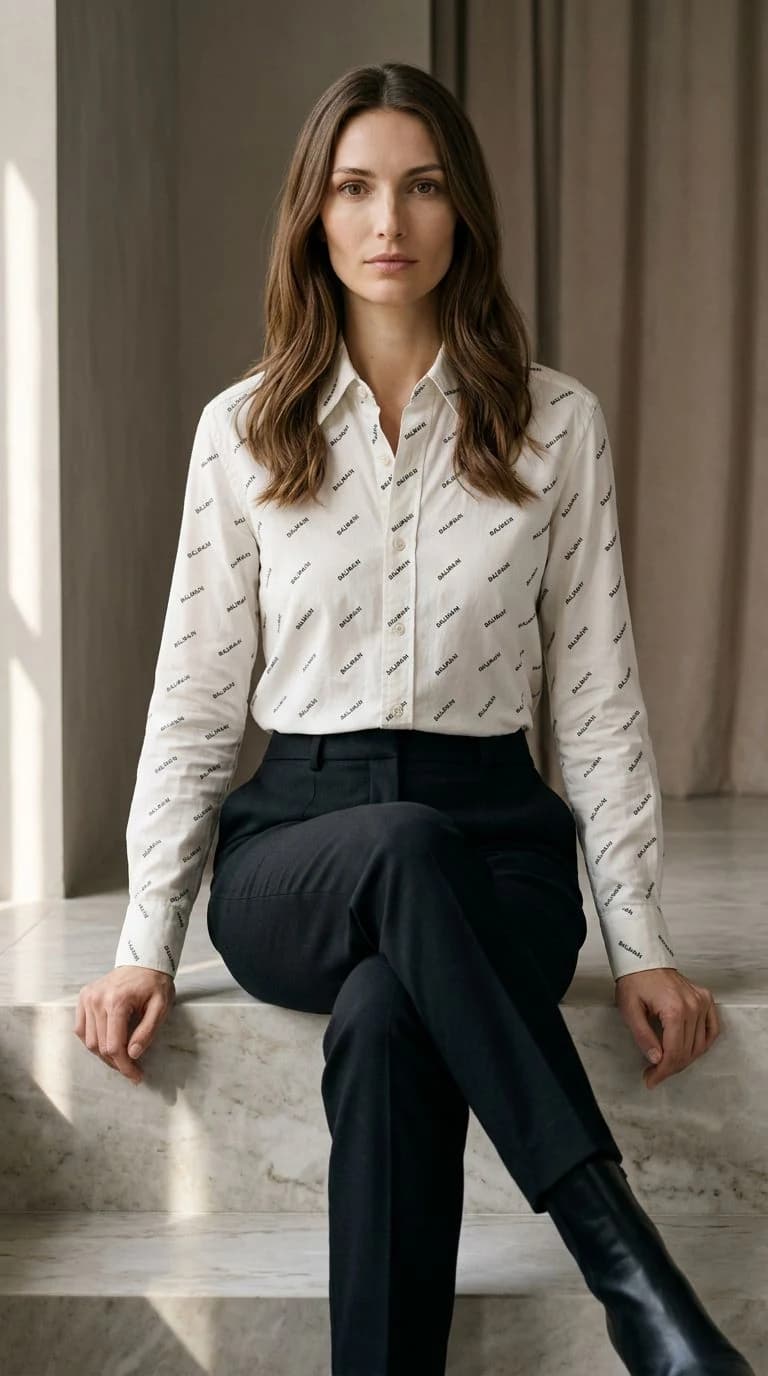 Balmain Logo Baskılı Beyaz Gömlek görsel 3
