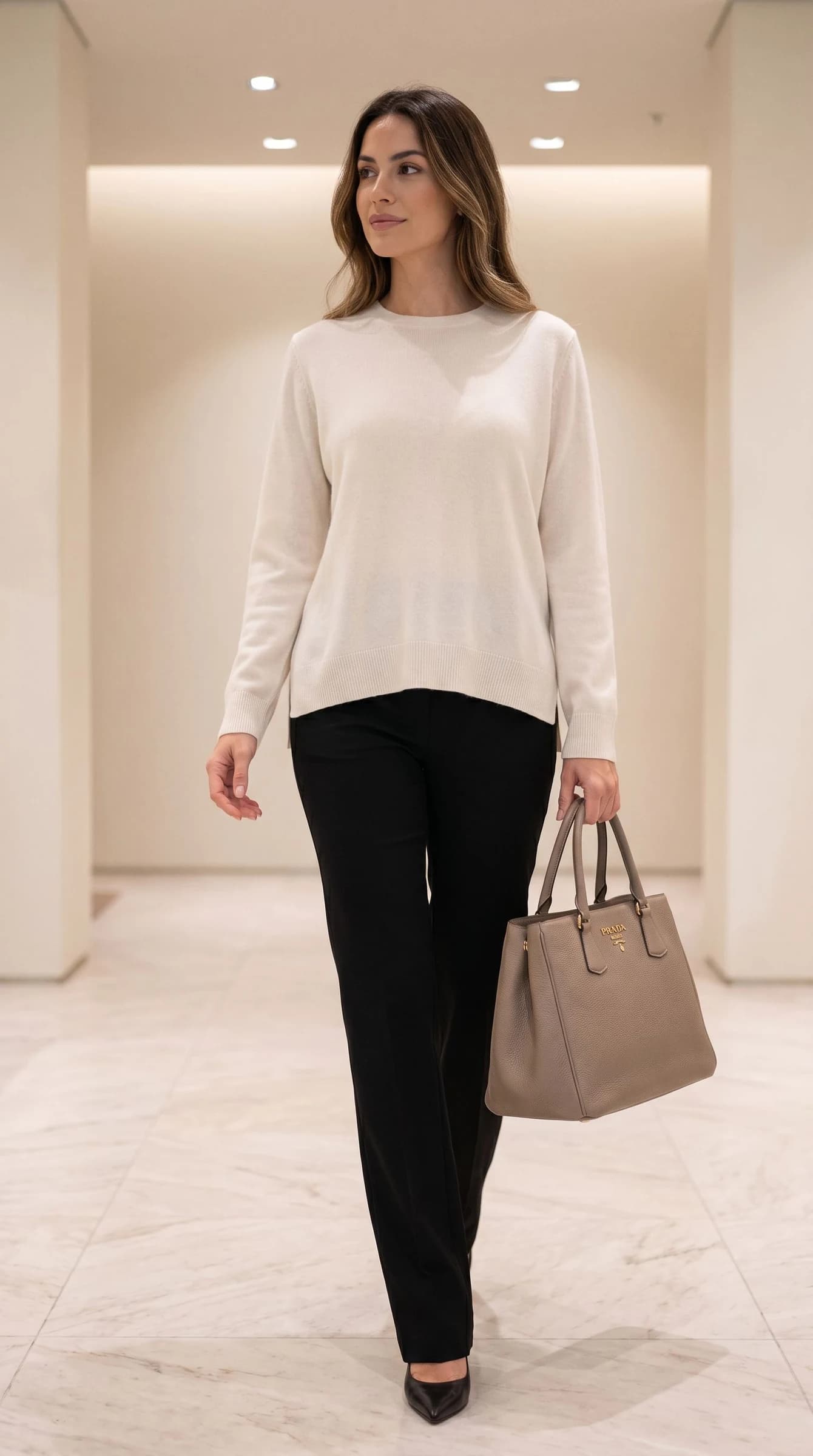 Prada Vitello Daino Soft Shopping Argilla Deri Omuz Çantası görsel 5