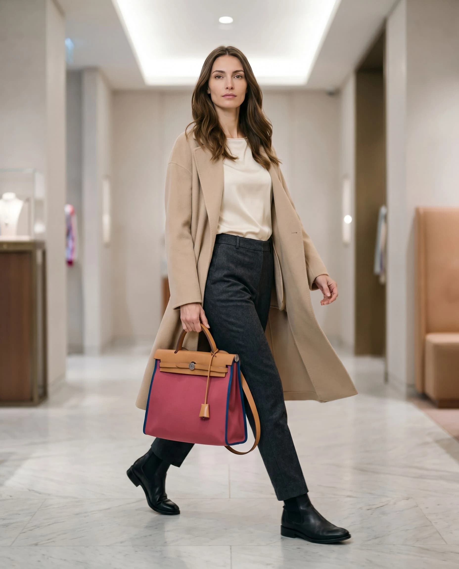 Hermès Herbag Zip 31 Kanvas Fuşya Kol Çantası görsel 4