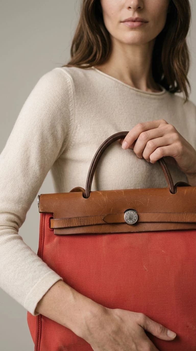Hermès Herbag Zip 31 Kanvas Kırmızı Kol Çantası görsel 5