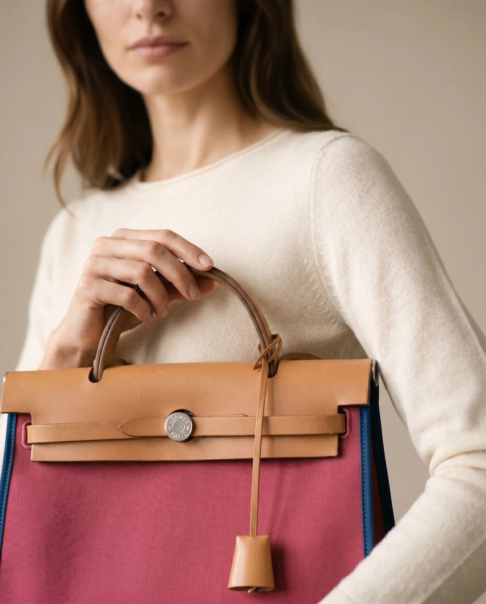 Hermès Herbag Zip 31 Kanvas Fuşya Kol Çantası görsel 5