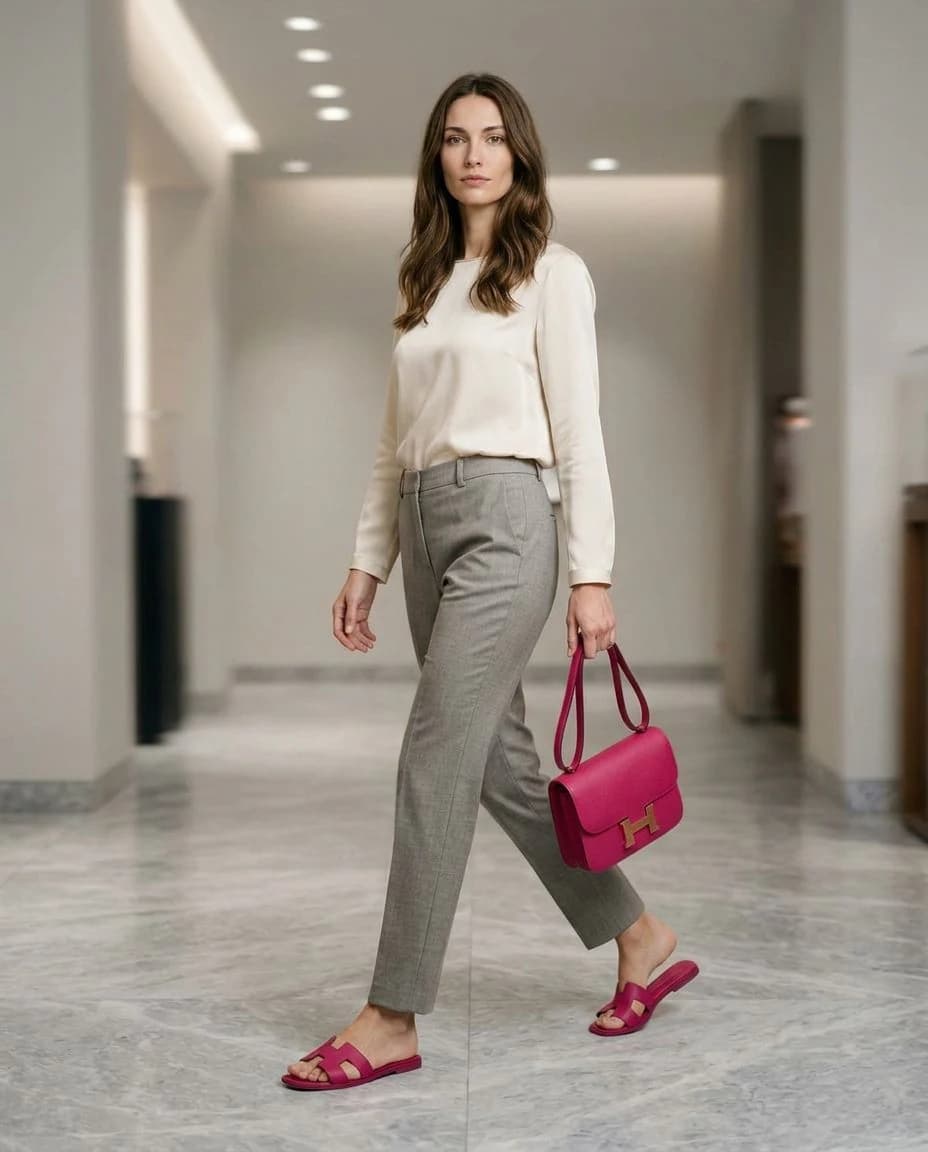 Hermès Oran Dana Derisi Fuşya Sandalet görsel 4