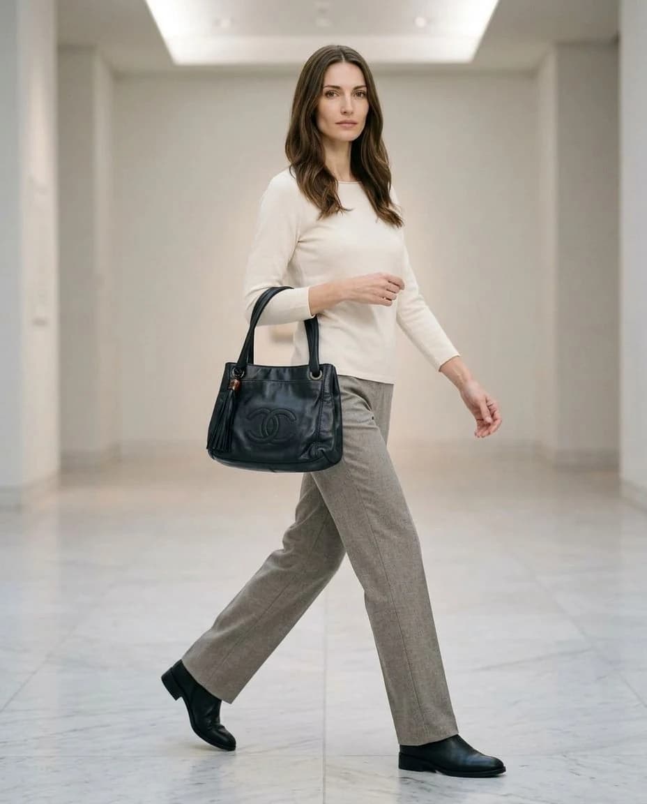 Chanel CC Logolu Siyah Deri Omuz Çantası görsel 4