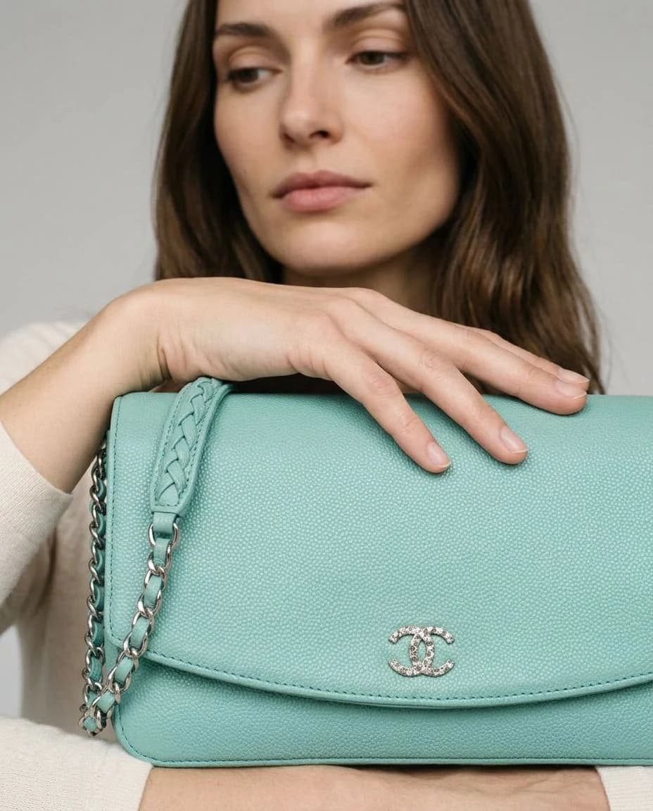Chanel Wallet on Chain Caviar Deri Turkuaz Omuz Çantası görsel 5